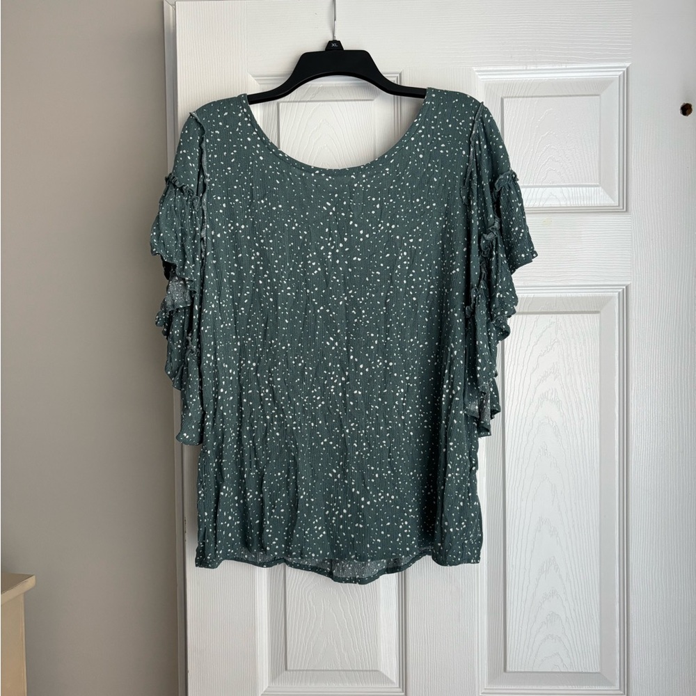 Maurices Teal Ruffle Sleeve Blouse